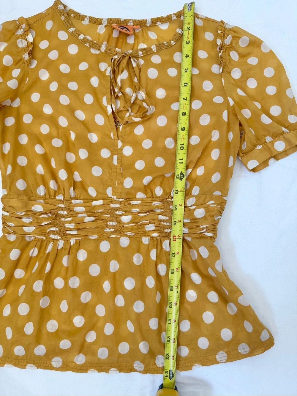 Tory Burch Yellow Polka Dot Peplum Blouse 100% Cotton Size 4